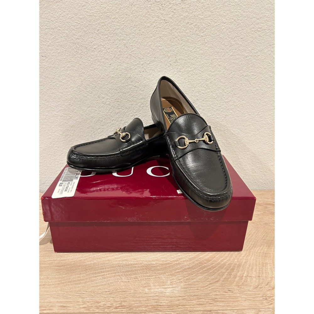 NIB Gucci Women Betis Glam Leather Horsebit Loafer Black, Size 38.5, $1050Retail